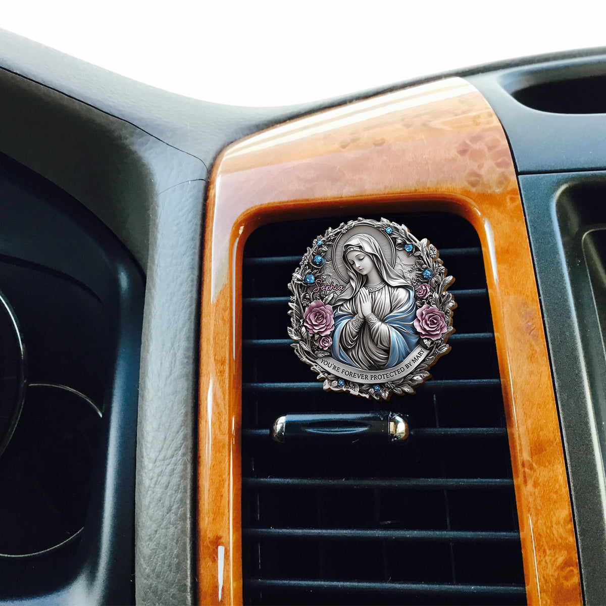 You're Forever Protected By Mary - Personalized Christian Shaped Car Visor Clip