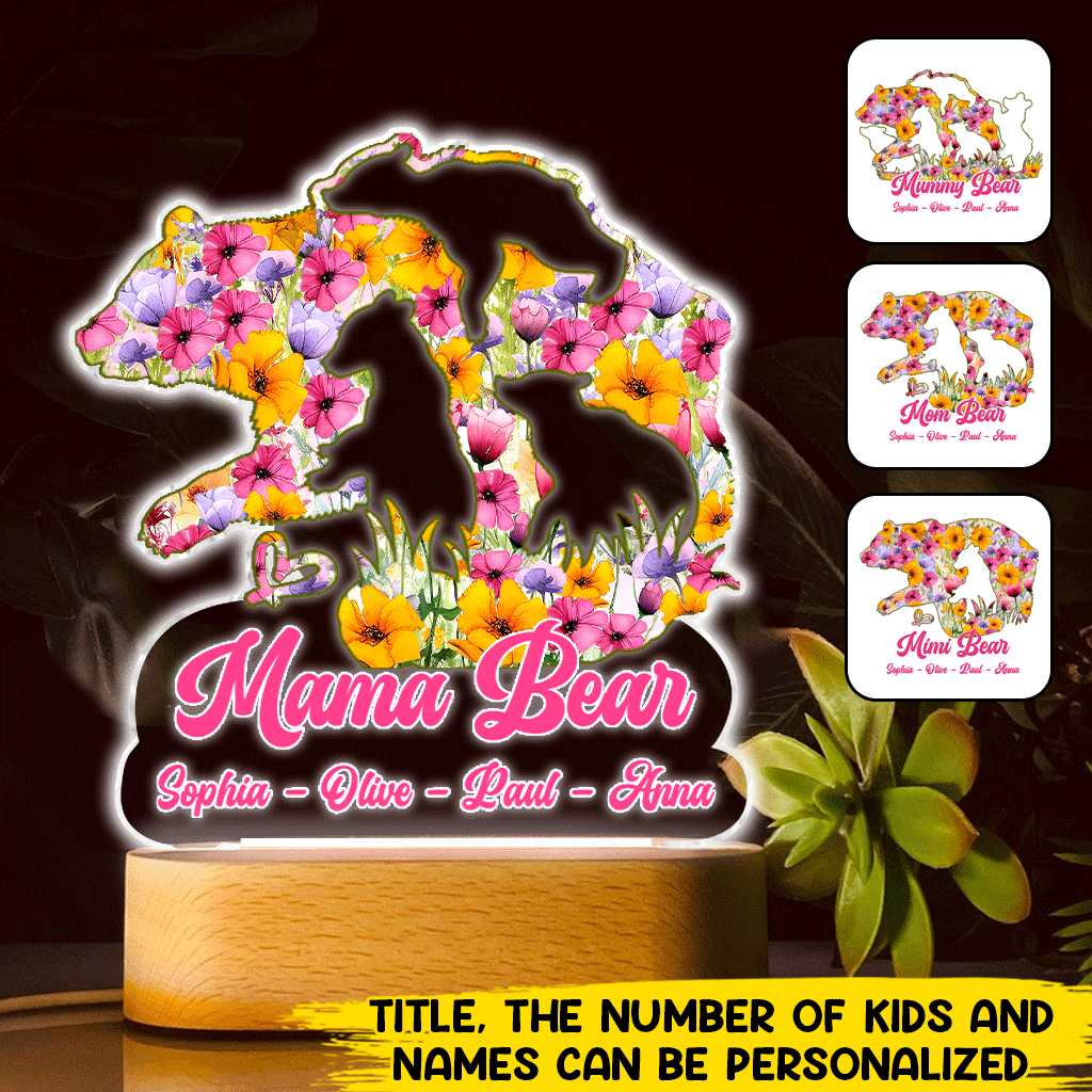 Mama Bear - Personalized Mother Shaped Plaque Light Base