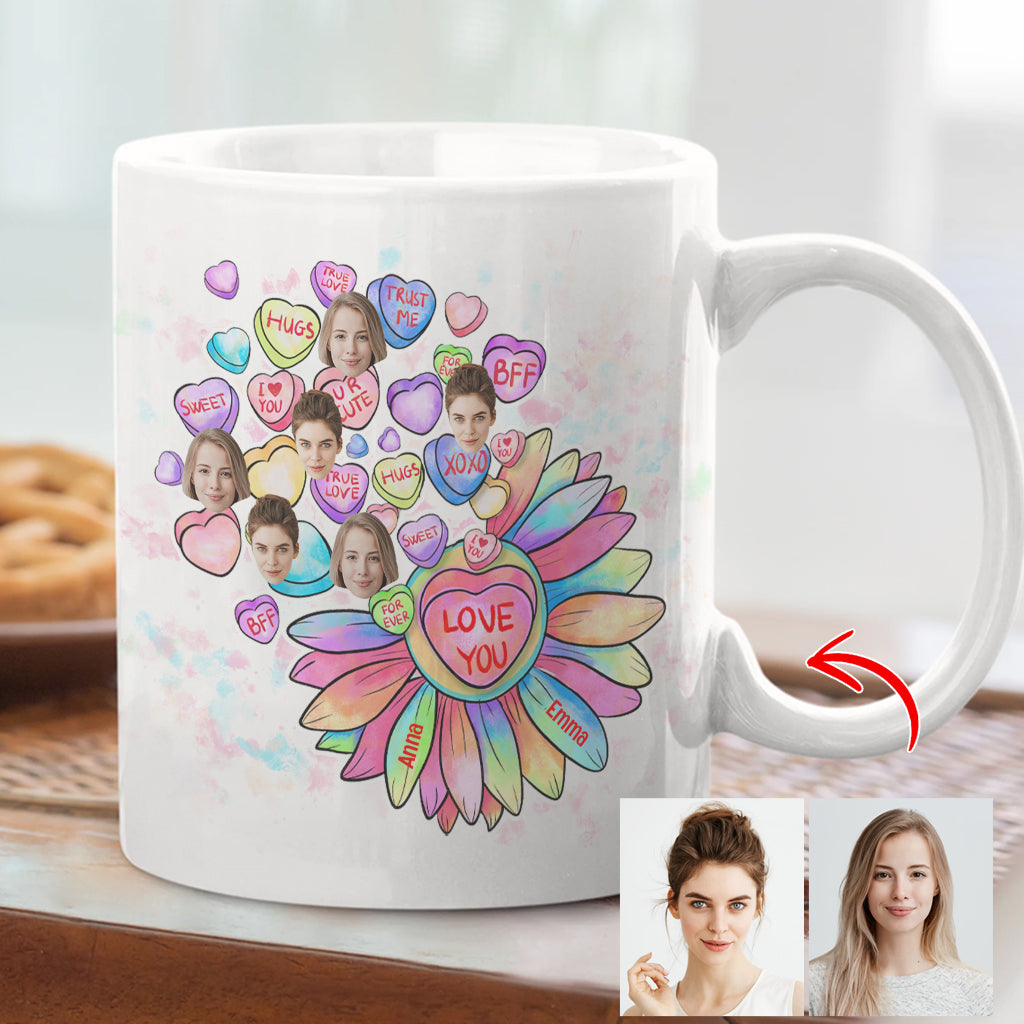 Herz-Bonbon-Blumen-BFF-mit-Gesicht-personalisierter Bestie-Becher
