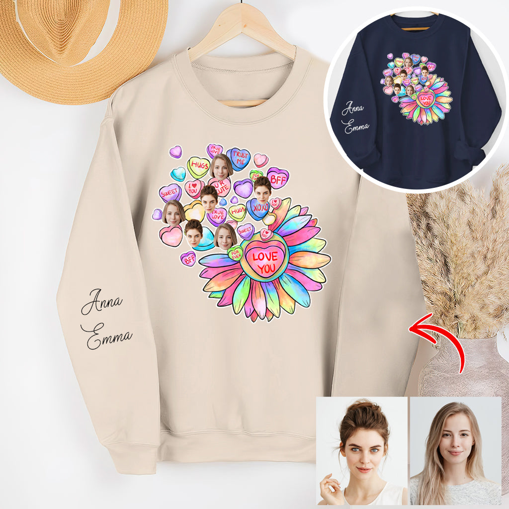 Heart Candy Flower BFF With Face Custom - Personalized Bestie All Over Shirt