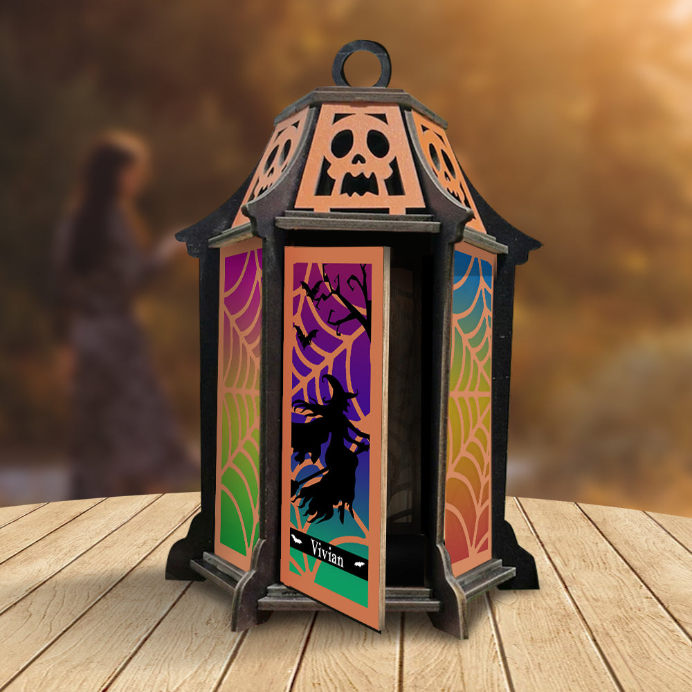Colorful Witch Lantern - Personalized Witch Laser Cut Lantern