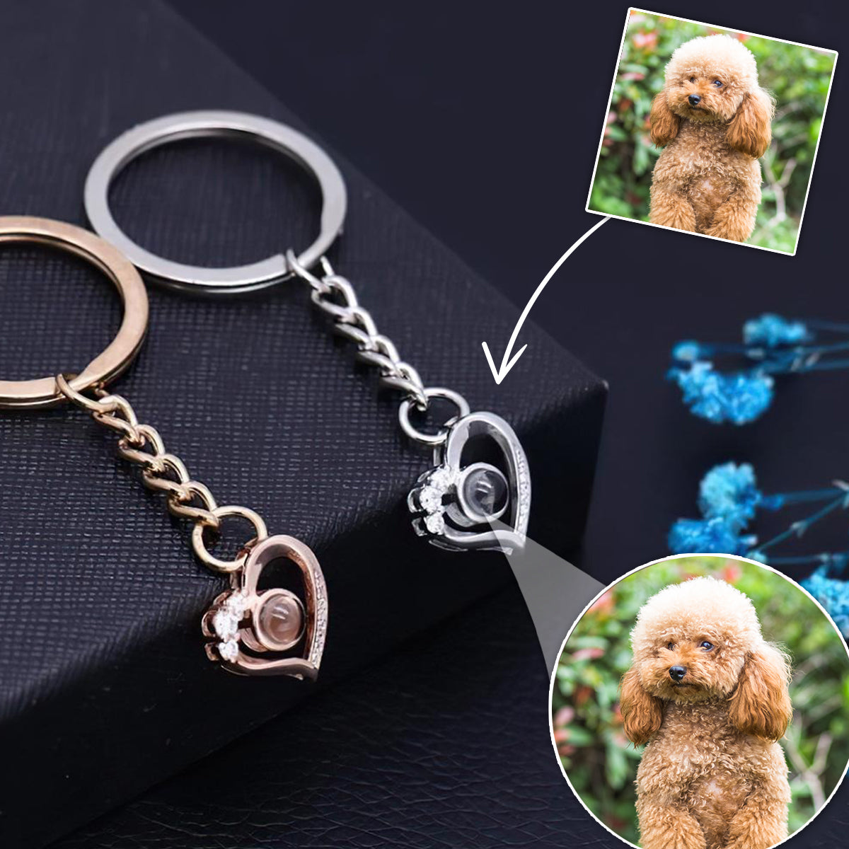 Custom Photo Heart Projection Heart Shaped Projection Keychain - gift for anyone, dog lover, cat lover, who lost a loved one - Personalized Keychain