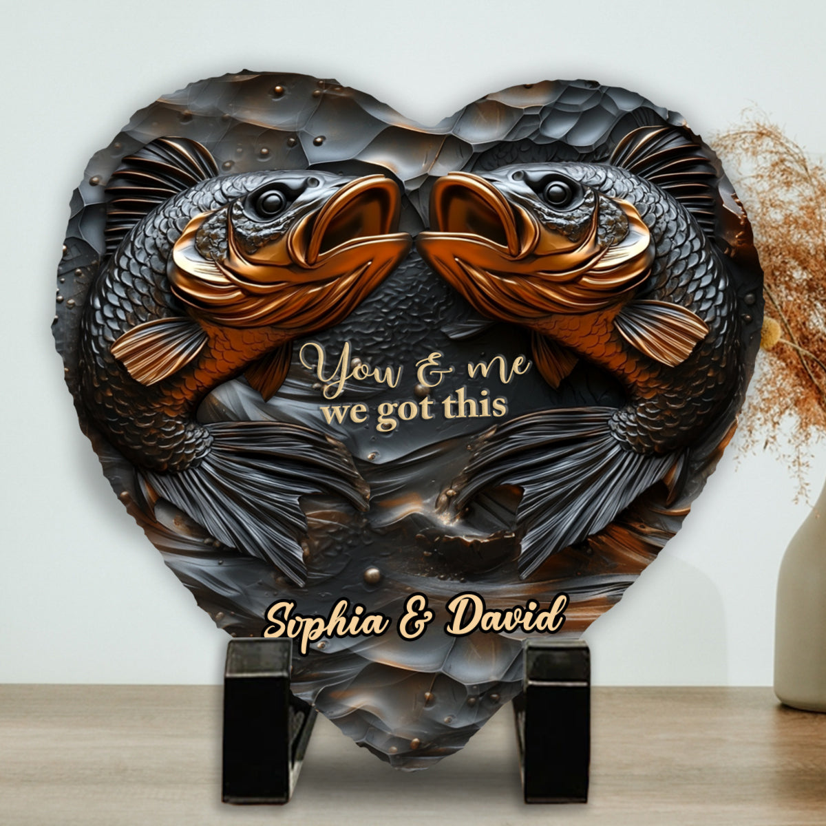 Love Fishing - Personalized Fishing Heart Shaped Stone