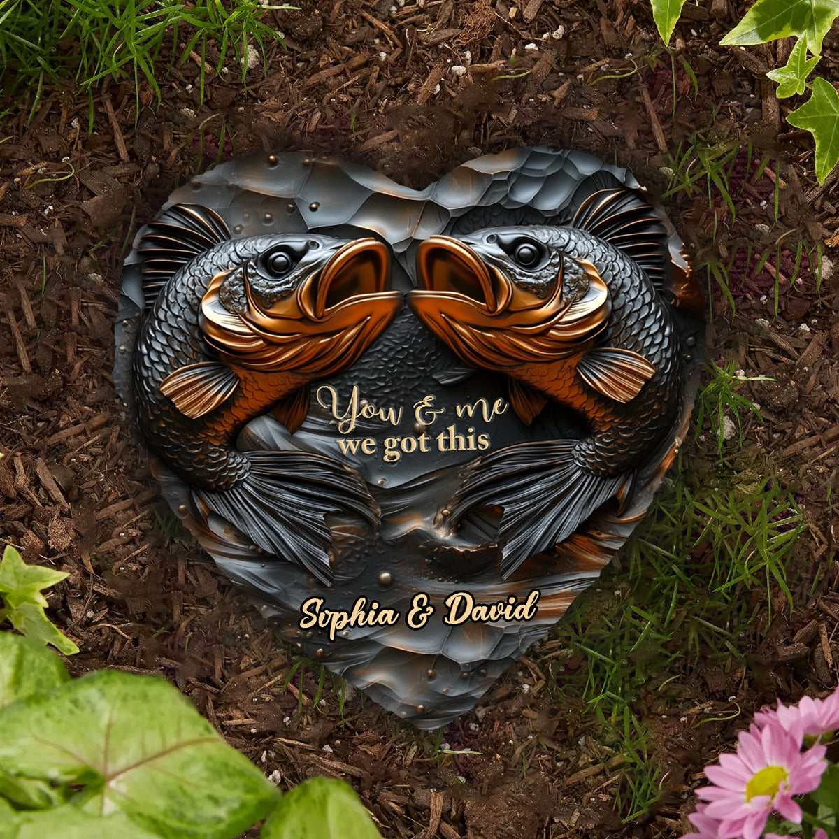 Love Fishing - Personalized Fishing Heart Shaped Stone