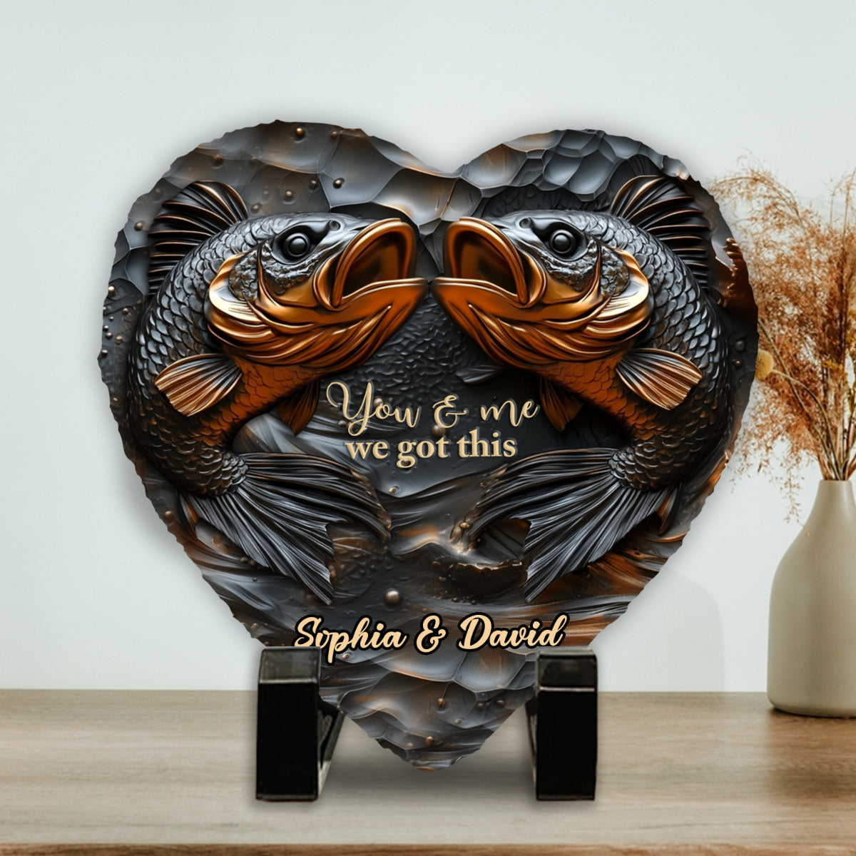 Love Fishing - Personalized Fishing Heart Shaped Stone