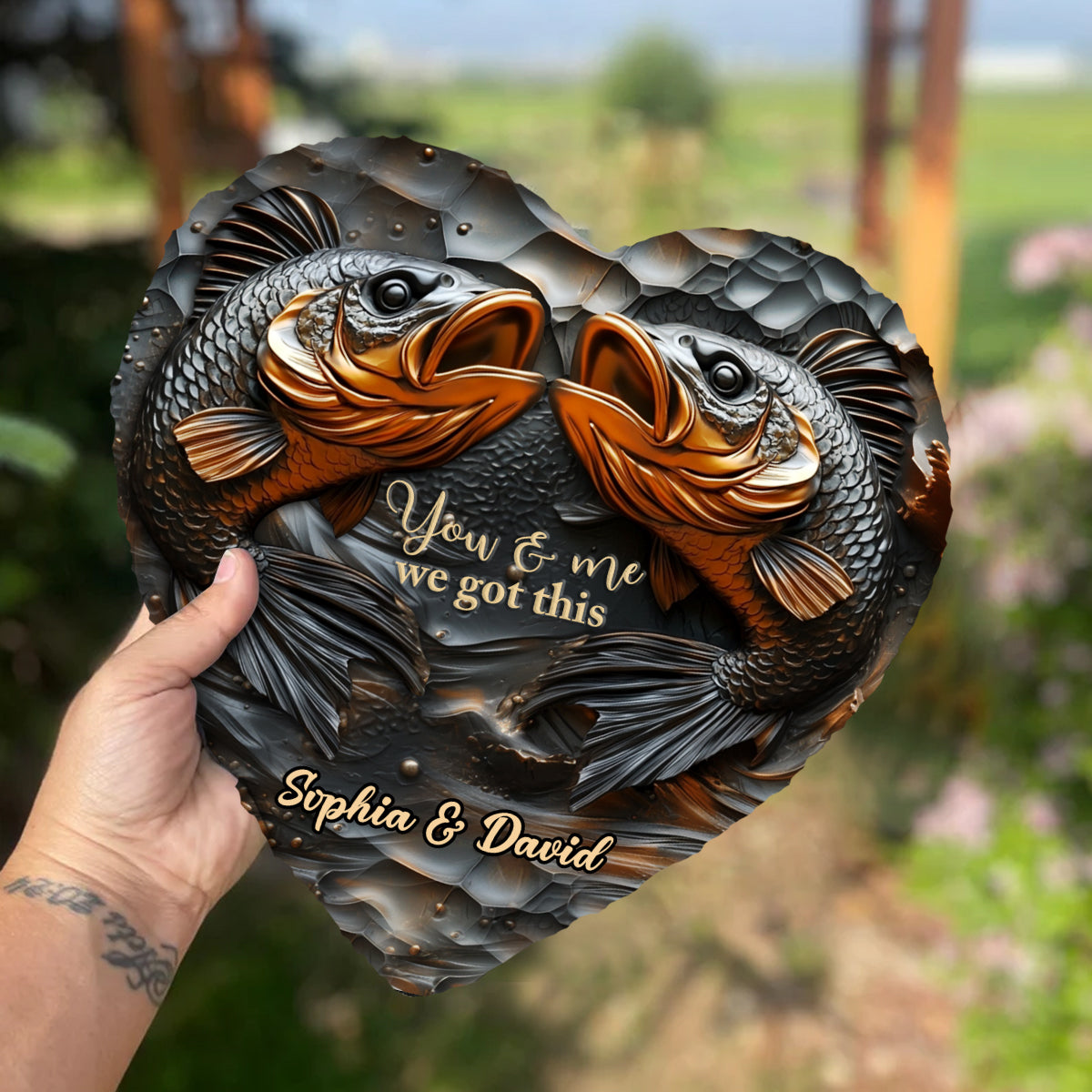 Love Fishing - Personalized Fishing Heart Shaped Stone