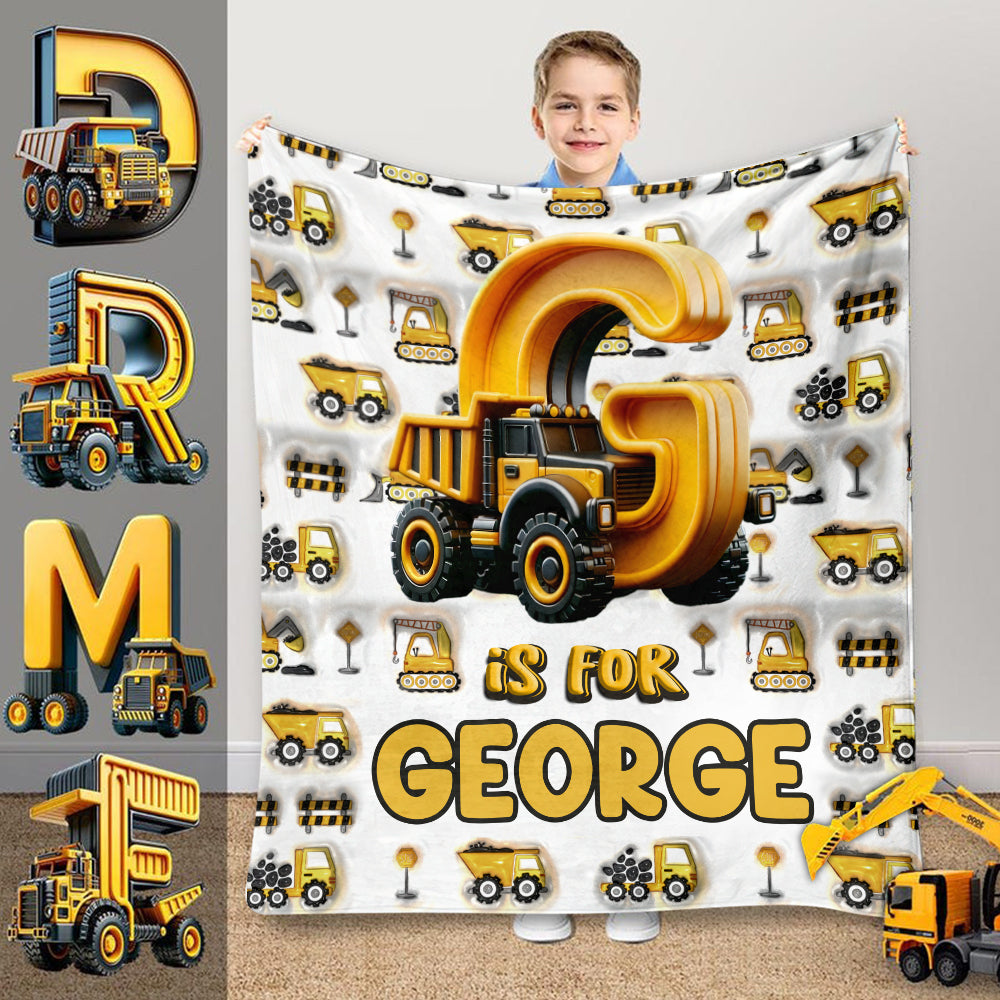 Construction Vehicle Letters - Personalized Kid Blanket