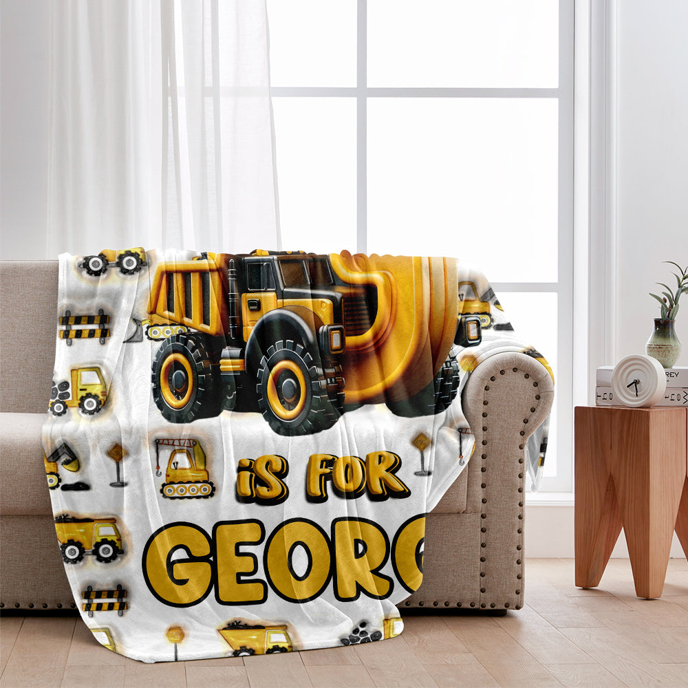Construction Vehicle Letters - Personalized Kid Blanket
