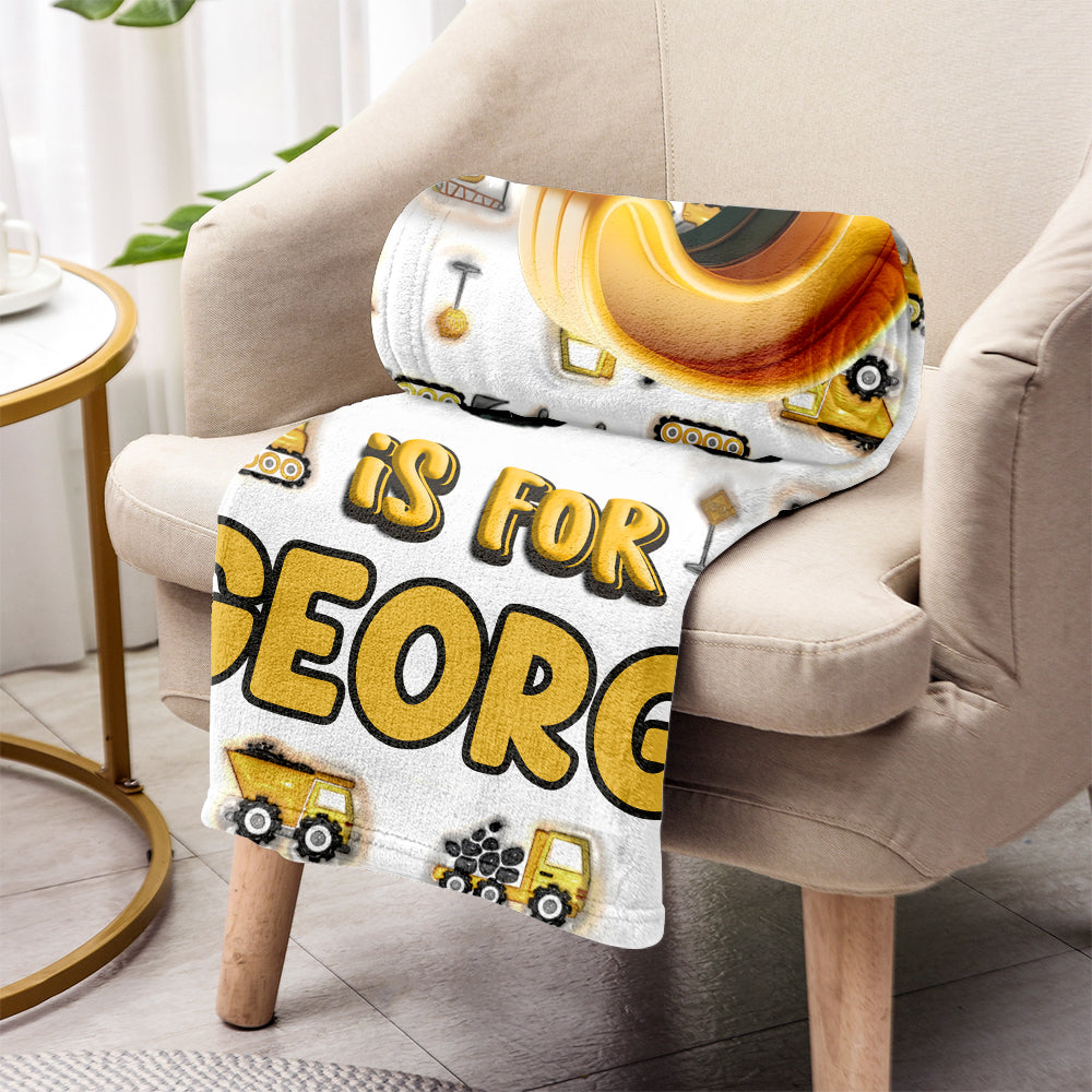Construction Vehicle Letters - Personalized Kid Blanket