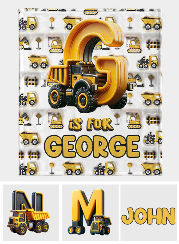 Construction Vehicle Letters - Personalized Kid Blanket