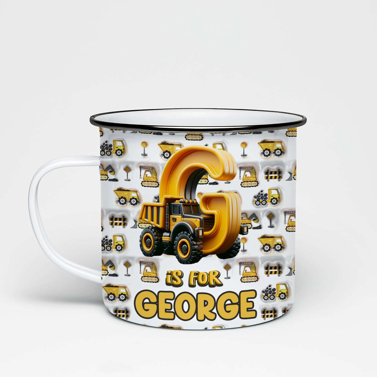 Construction Vehicle Letters - Personalized Kid Enamel Mug