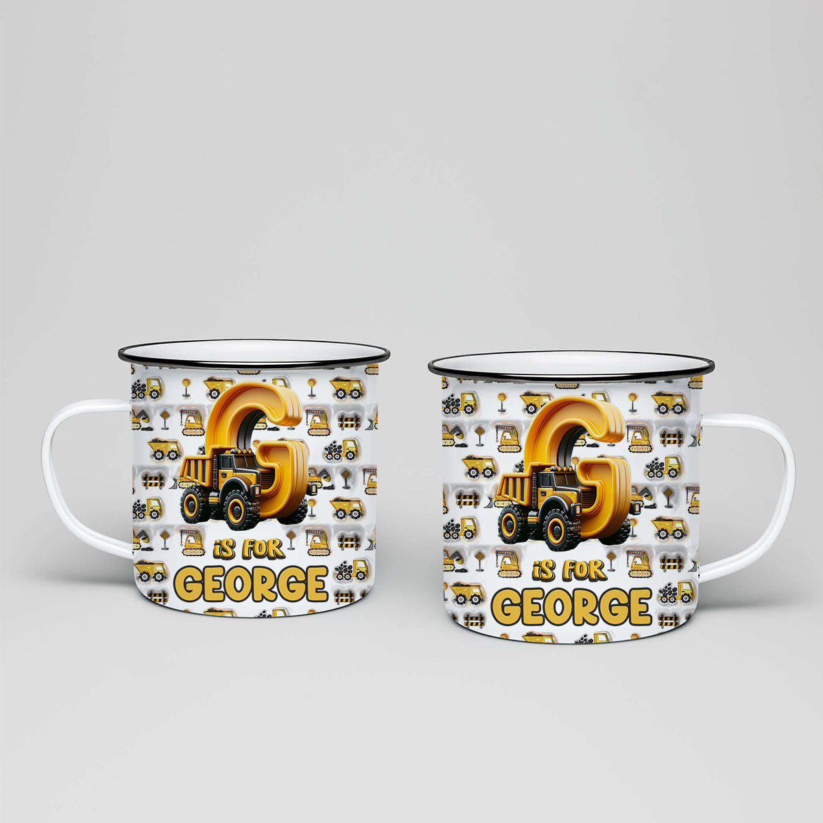 Construction Vehicle Letters - Personalized Kid Enamel Mug