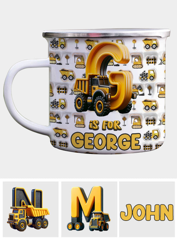 Construction Vehicle Letters - Personalized Kid Enamel Mug