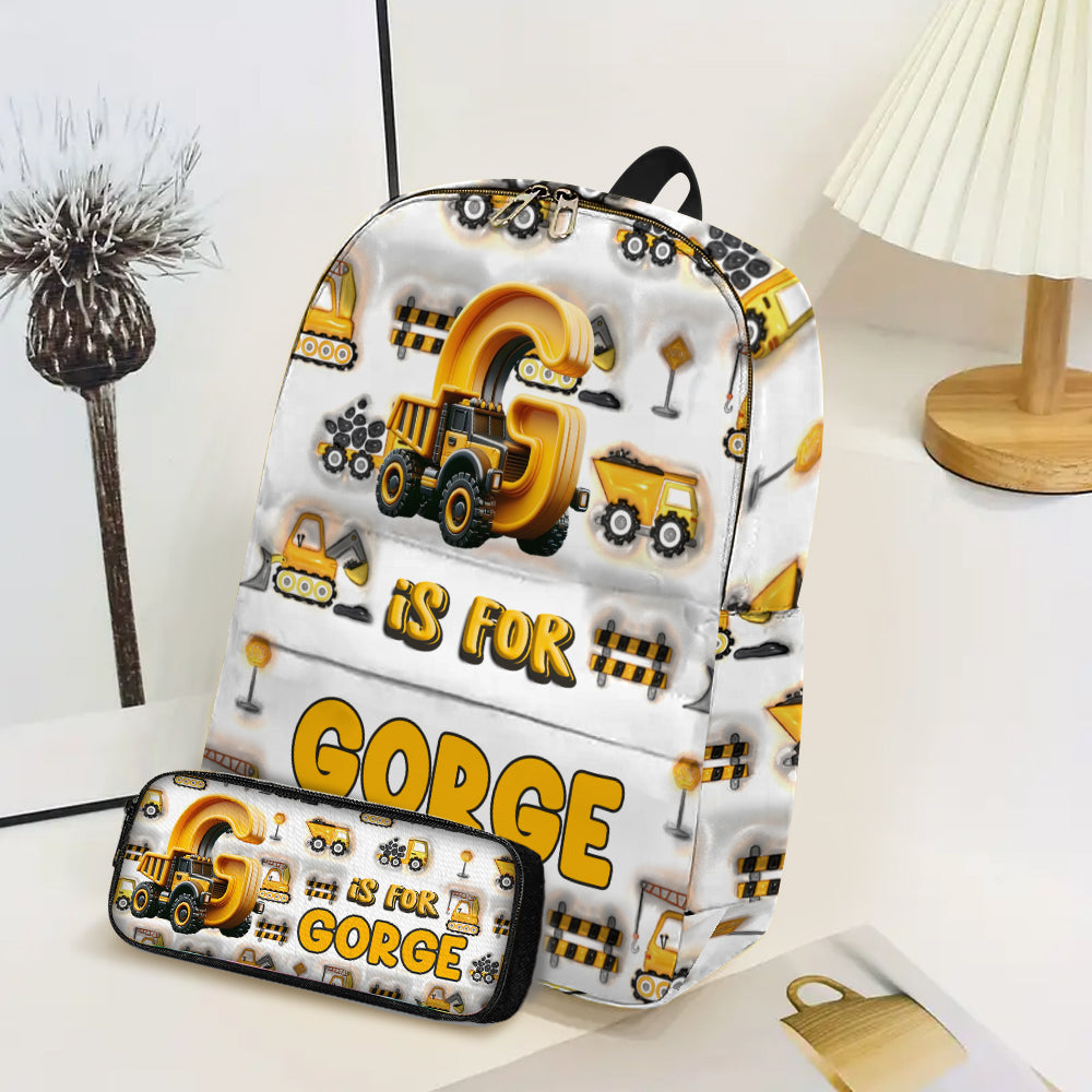 Construction Vehicle Letters - Personalized Kid Backpack & Pencil Case