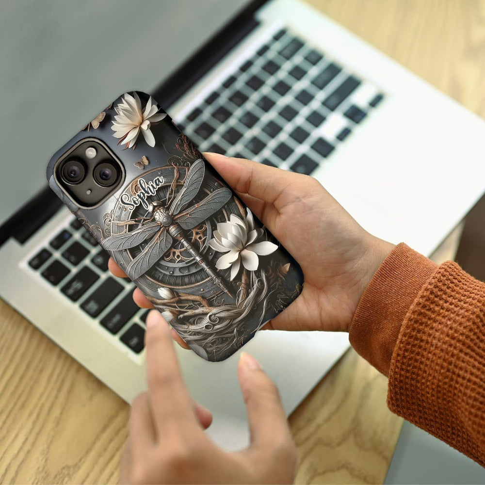 Coque de téléphone personnalisée Libellule noire - Motif libellule intégral