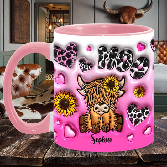Sunflower Highland Cow - Personalized Accent Mug