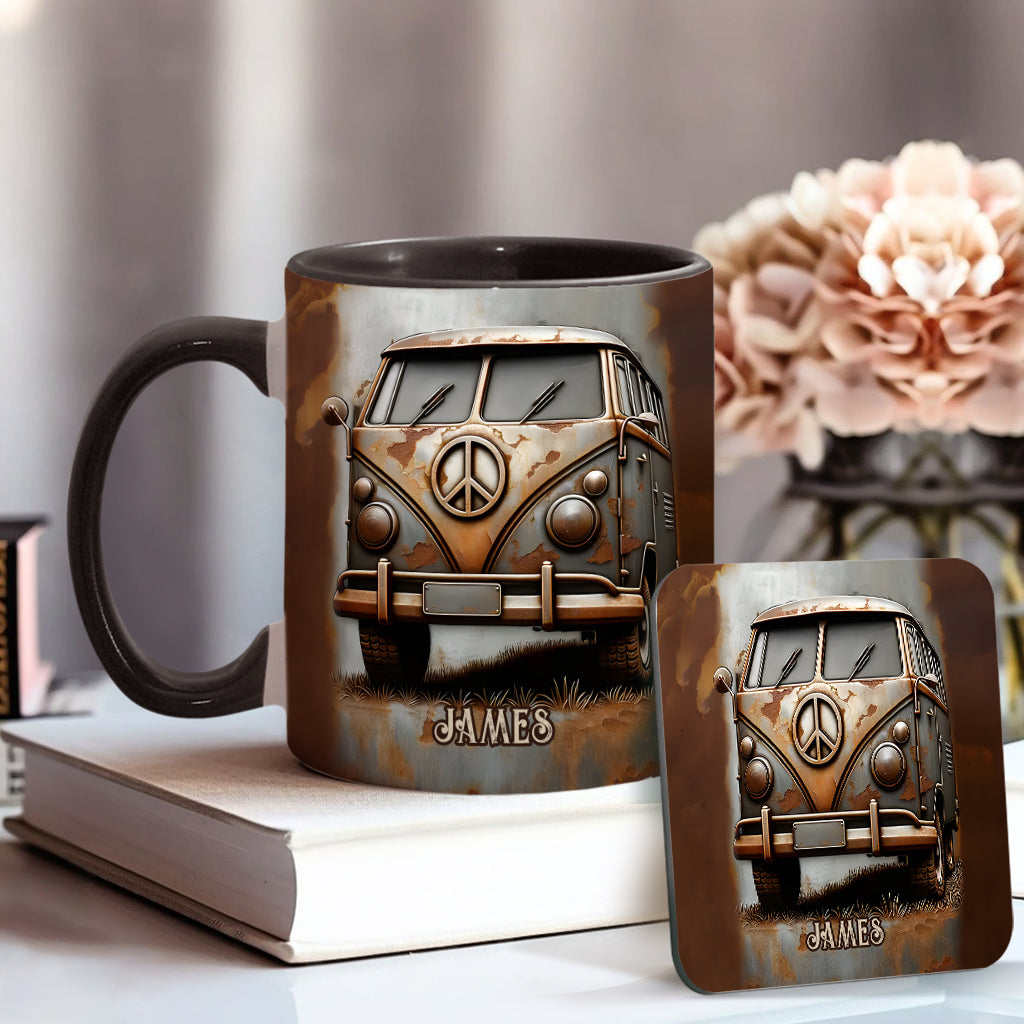 Vintage Camper Van Peace Symbol - Personalized Hippie Accent Mug