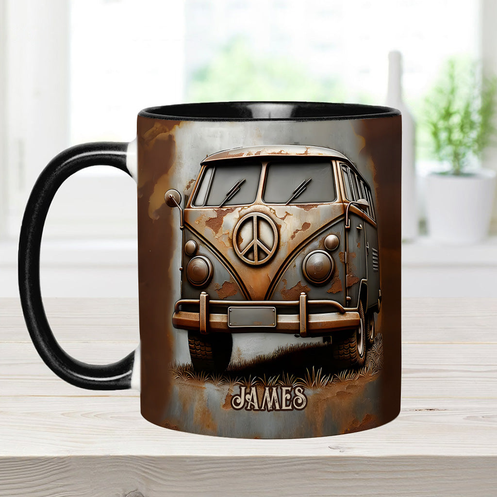 Vintage Camper Van Peace Symbol - Personalized Hippie Accent Mug