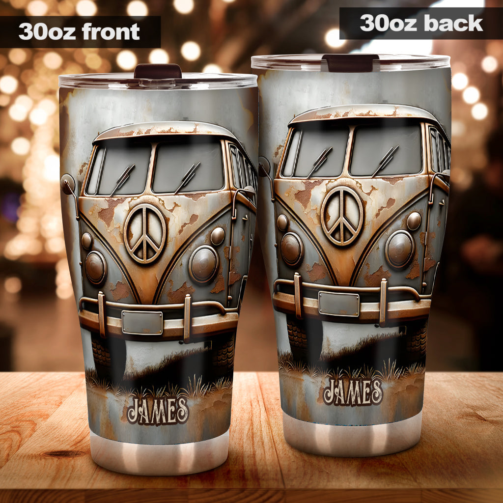 Vintage Camper Van Peace Symbol - Personalized Hippie Tumbler
