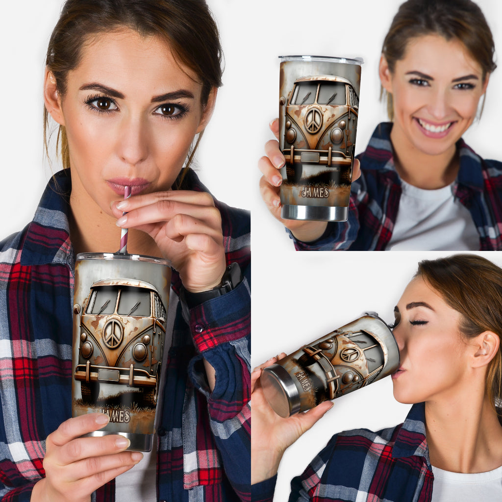 Vintage Camper Van Peace Symbol - Personalized Hippie Tumbler