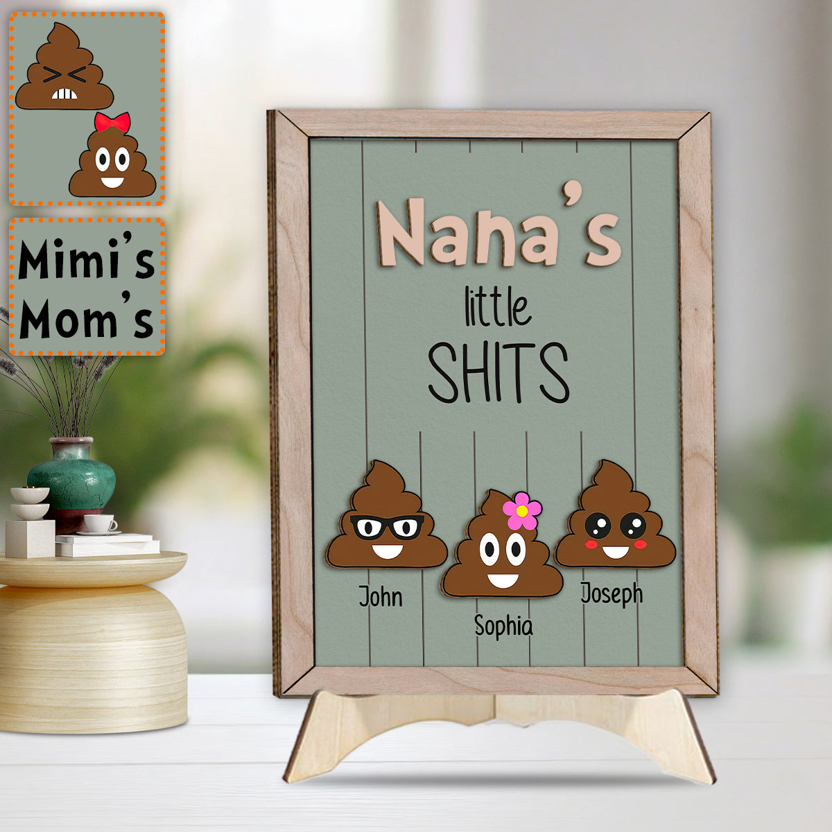 Grandma Mom Dad Grandpa Little Cuties - Personalized Grandma 2 Layered Wood Sign / Wood Plaque
