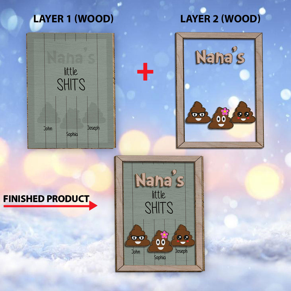 Grandma Mom Dad Grandpa Little Cuties - Personalized Grandma 2 Layered Wood Sign / Wood Plaque