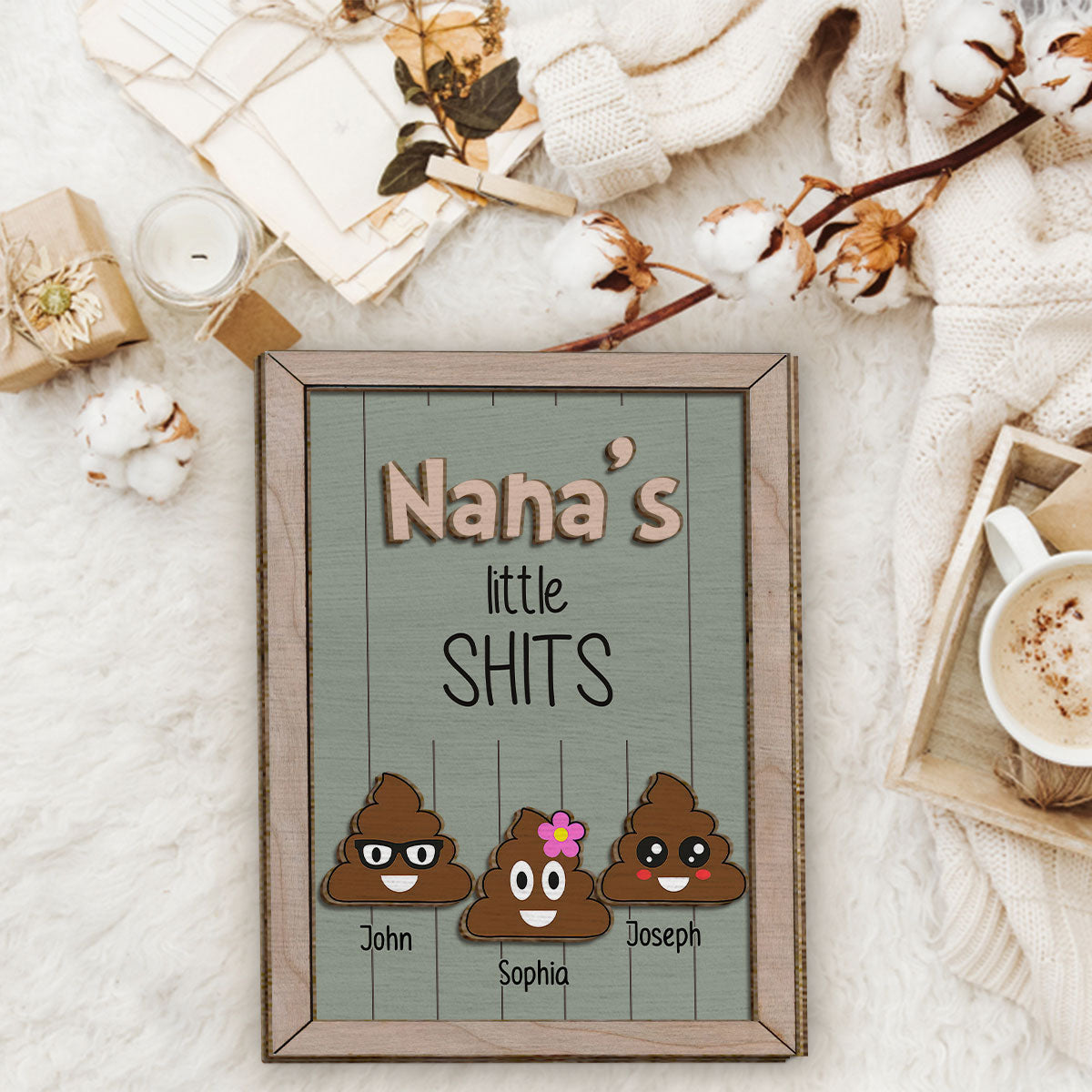 Grandma Mom Dad Grandpa Little Cuties - Personalized Grandma 2 Layered Wood Sign / Wood Plaque