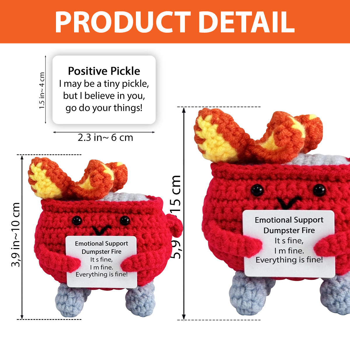 Mignonne figurine de soutien émotionnel en crochet « Bumpster Fire » - Figurine personnalisée tricotée à la main pour collègue