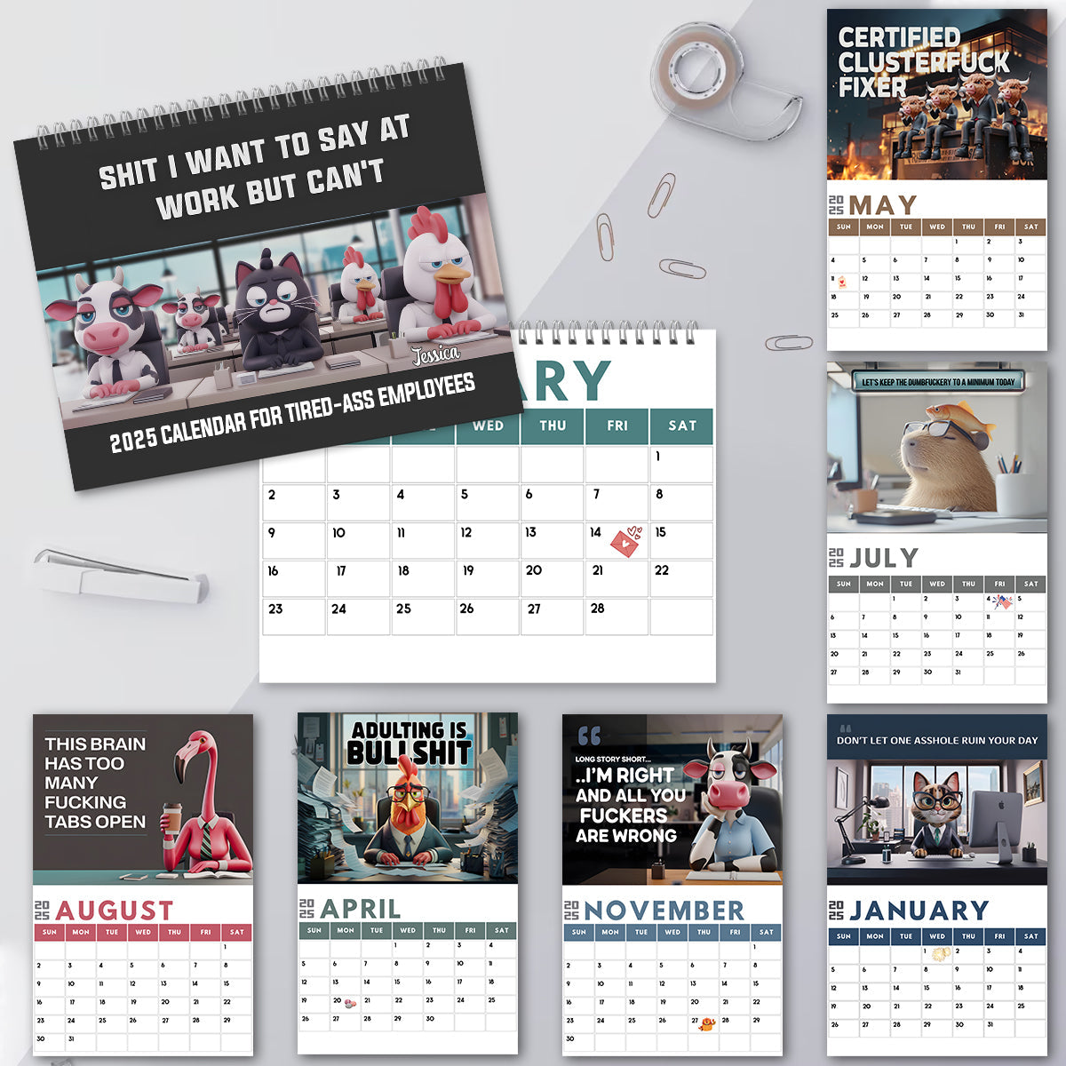 Sarcastic Desk Companion - Personalized Colleague Wall Calendar & Desk Calendar