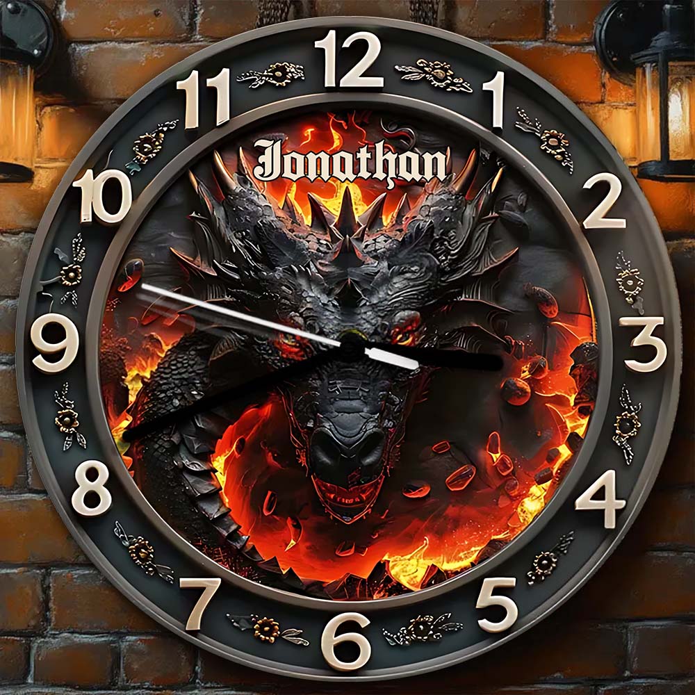 Vulkanischer Drache – Personalisierte Drachen-Wanduhr