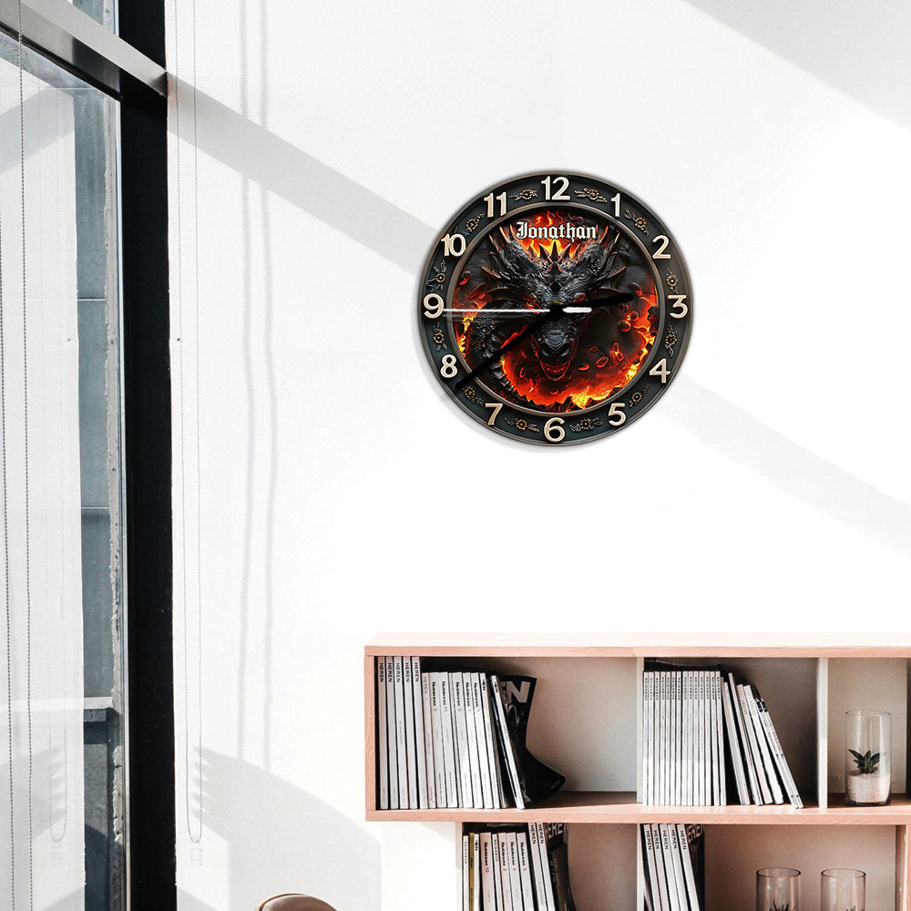 Vulkanischer Drache – Personalisierte Drachen-Wanduhr