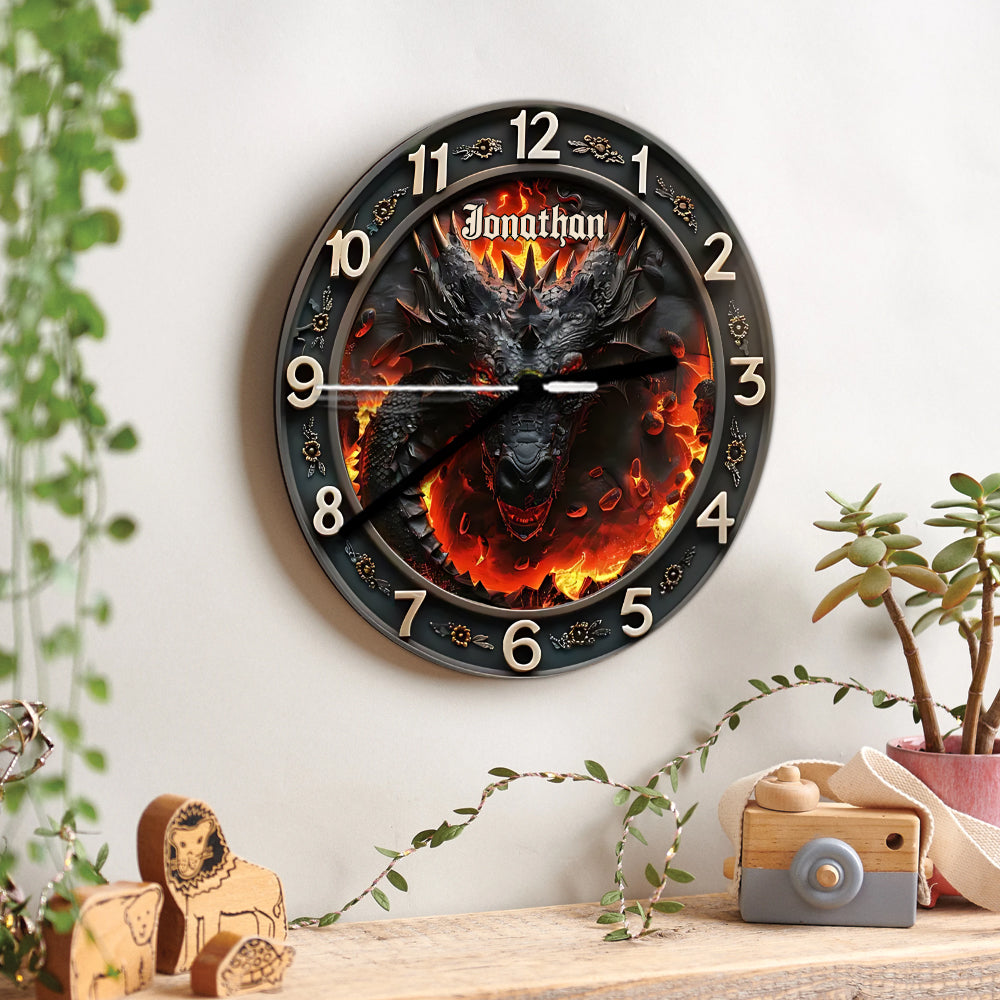 Vulkanischer Drache – Personalisierte Drachen-Wanduhr