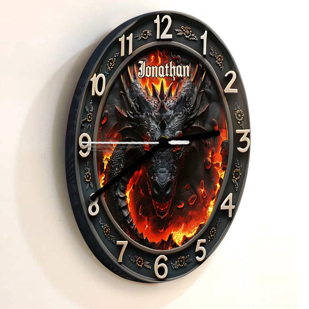 Vulkanischer Drache – Personalisierte Drachen-Wanduhr