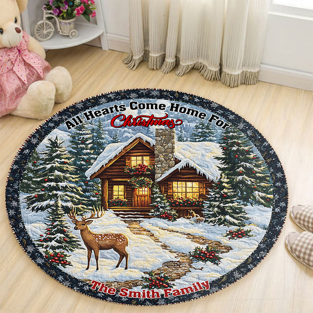 Tous les cœurs rentrent à la maison pour Noël - Tapis rond familial personnalisé