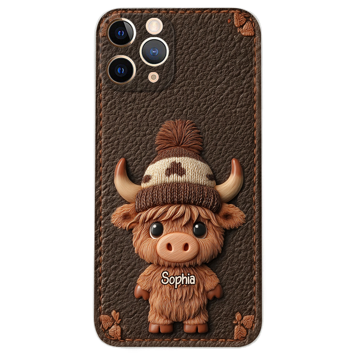 Love Highland Cows - Personalized Highland Cow Leather Phone Case