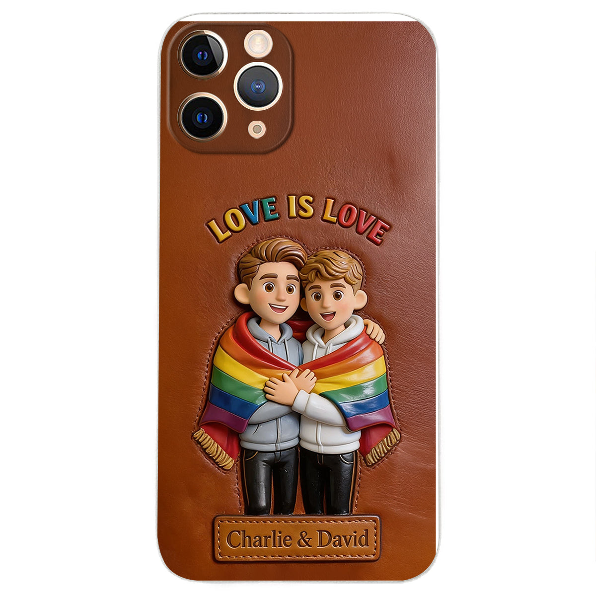 L'amour est l'amour - Coque de téléphone en cuir embossé 3D personnalisée LGBT