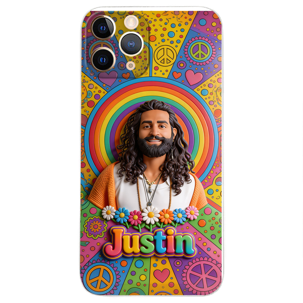 Hippie Theme, Custom From Any Image - Personalized Hippie 3D Embossed Leather Phone Case