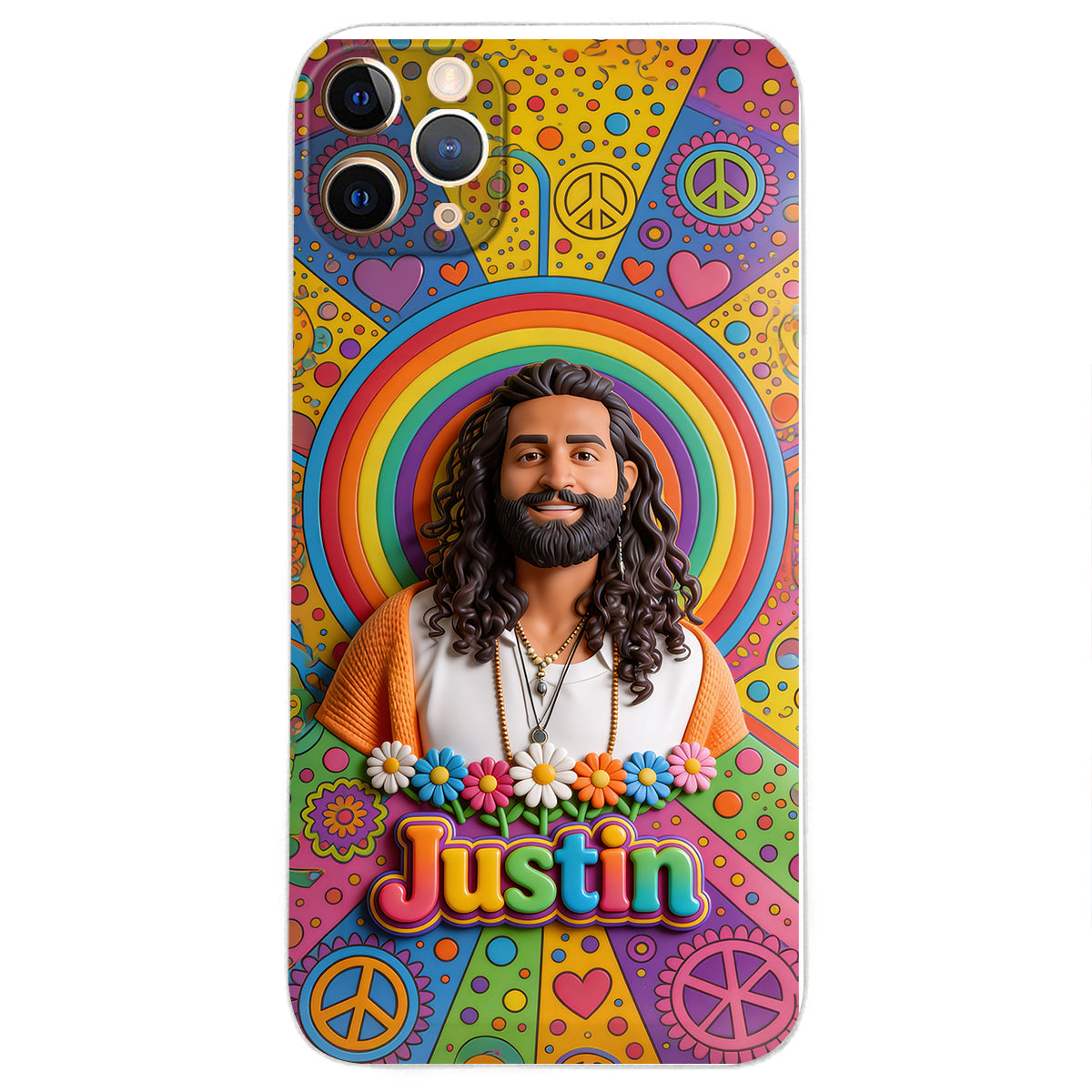 Hippie Theme, Custom From Any Image - Personalized Hippie 3D Embossed Leather Phone Case