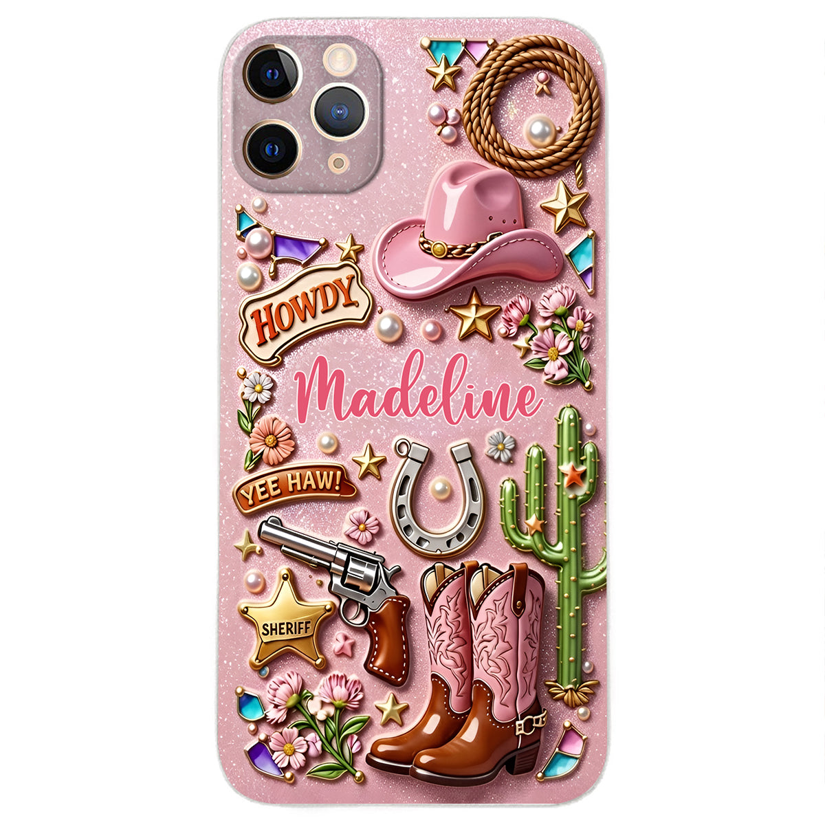 Cowgirl Gift, Whimsical Wild West Western - Personalized Cowgirl 3D Embossed Leather Phone Case