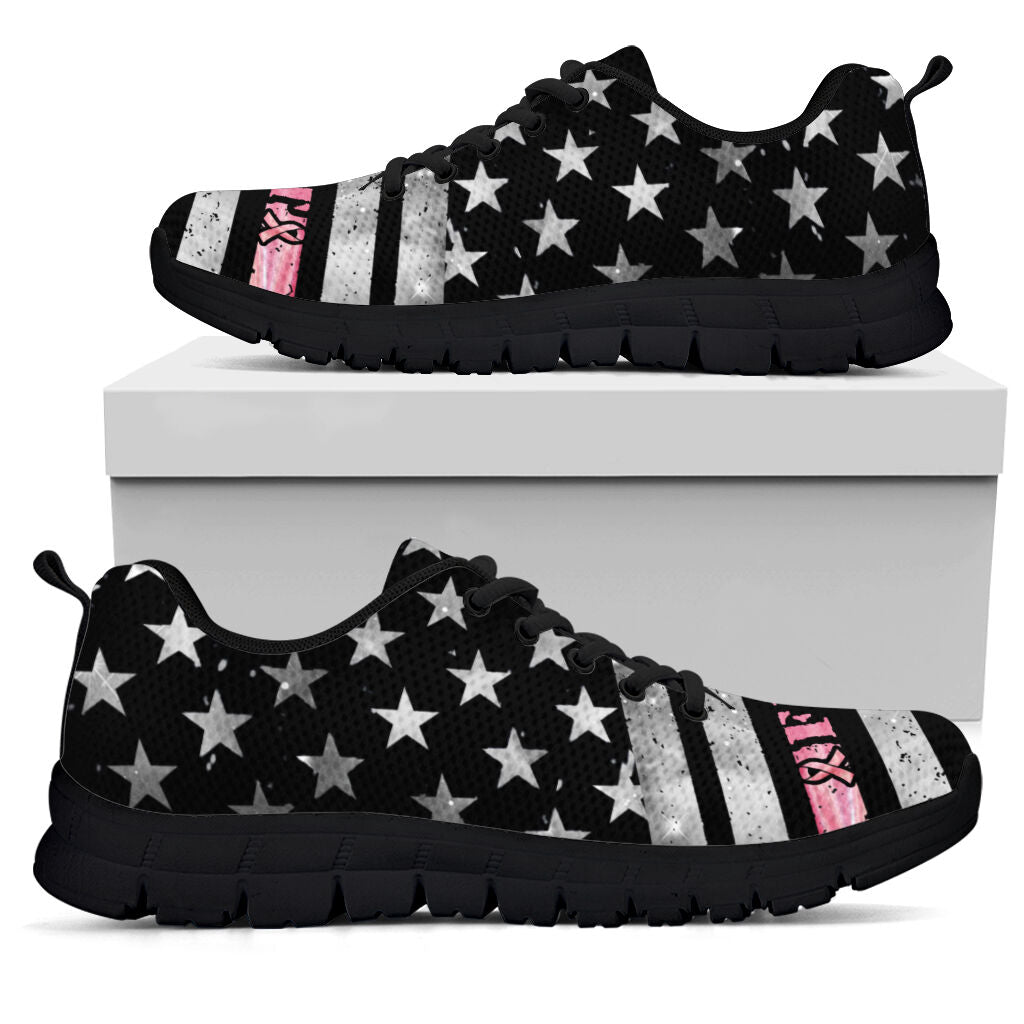 Fight Breast Cancer American Flag Breast Cancer Awareness Sneakers 0622