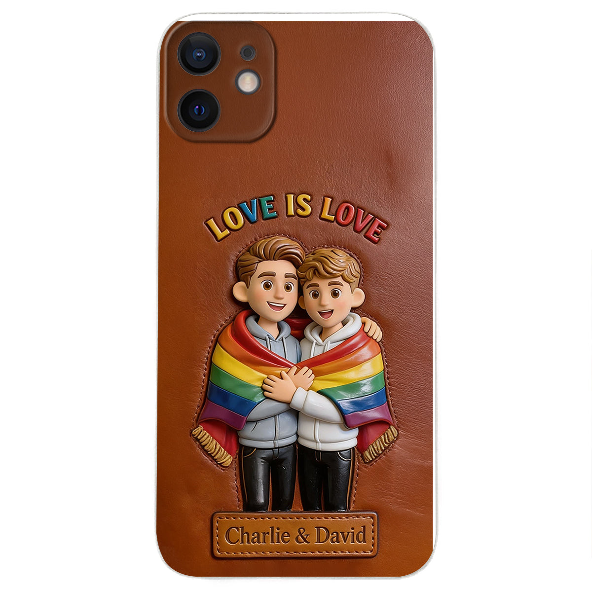 L'amour est l'amour - Coque de téléphone en cuir embossé 3D personnalisée LGBT