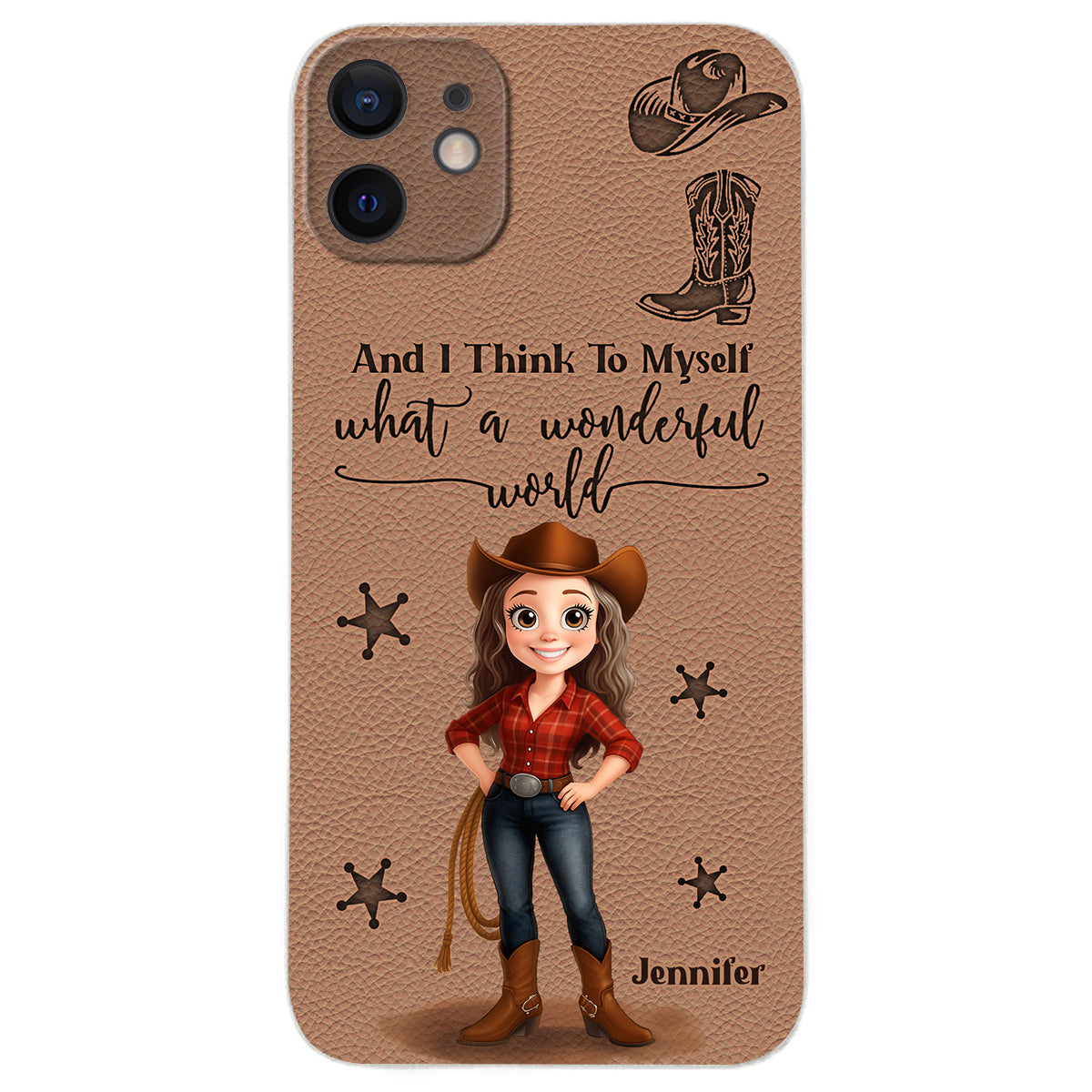 Cowgirl What A Wonderful World - Personalized Cowgirl Leather Phone Case