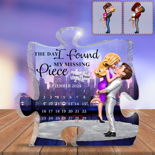 The Day I Found My Missing Piece - Personalized Couple Custom Shaped Acrylic Plaque
