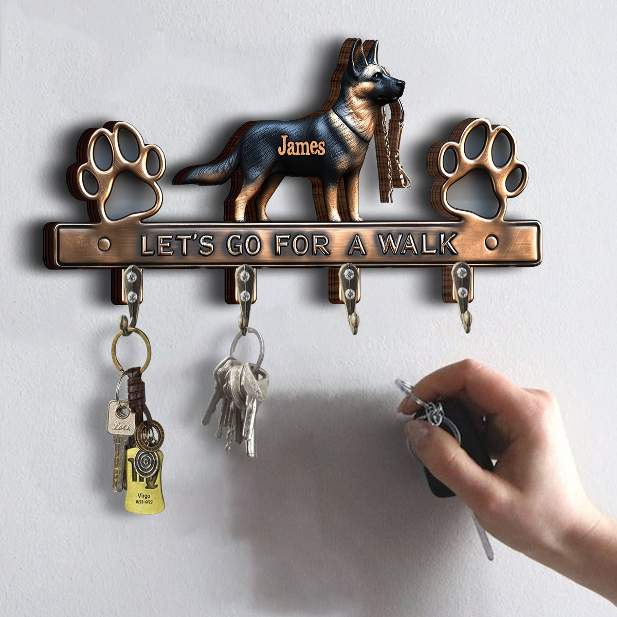 Let's Go For A Walk - Personalized Dog Custom Shaped Key Rack