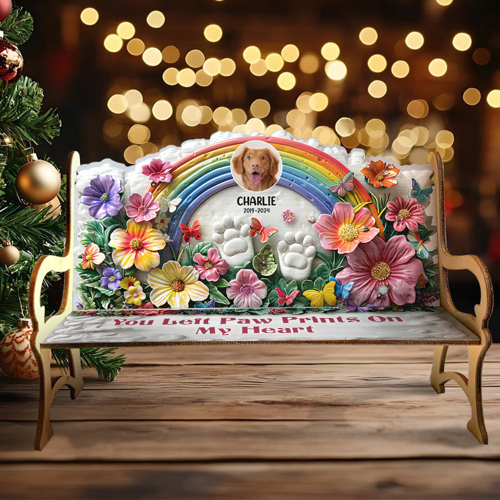 You Left Paws Prints On Our Hearts - Personalized Dog Wooden Bench