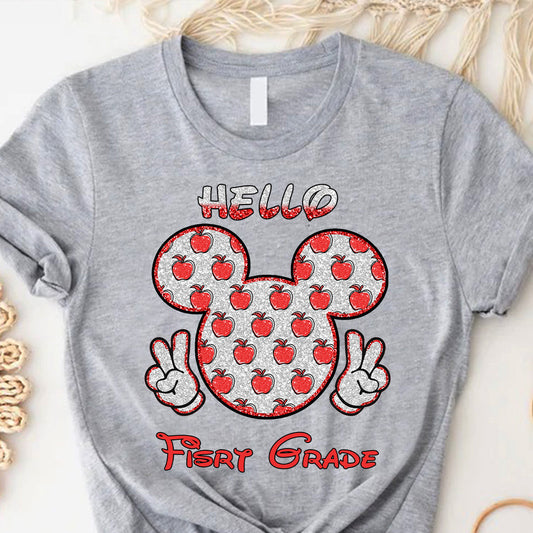 Hallo Schule – Personalisiertes Lehrer-T-Shirt und Hoodie mit Glitzer-Imitat-Druck