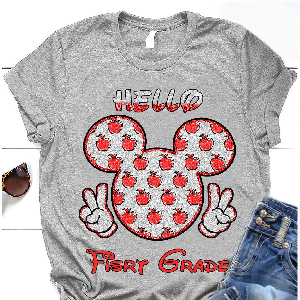 Bonjour l'école ! T-shirt et sweat à capuche personnalisés pour enseignants avec imprimé à paillettes.