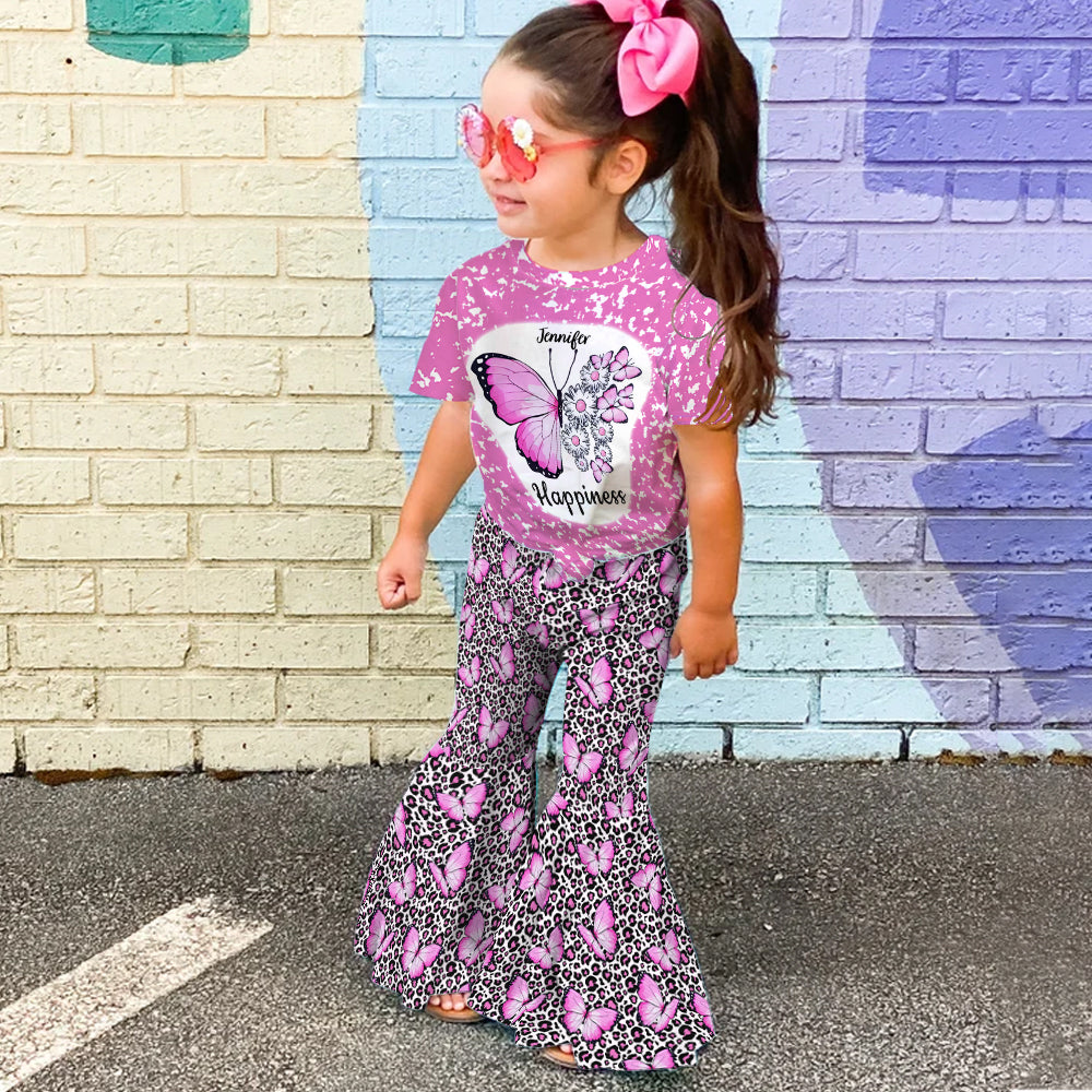 Beautiful Happiness Butterflies - Personalized Kid T-shirt & Kid Flare Leggings