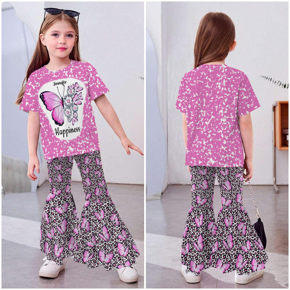 Beautiful Happiness Butterflies - Personalized Kid T-shirt & Kid Flare Leggings