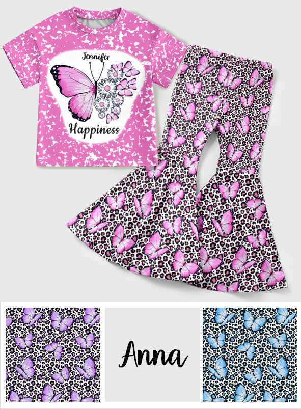 Beautiful Happiness Butterflies - Personalized Kid T-shirt & Kid Flare Leggings